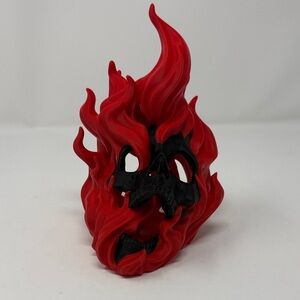 3D Print Red and Black Flame Skull Art Piece Candle Holder w/ battery Candle